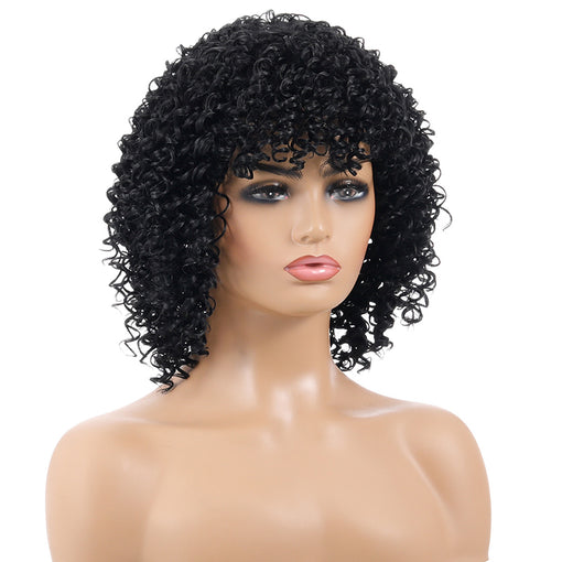 Short Black Curly Machine Made Synthetic Hair Wig