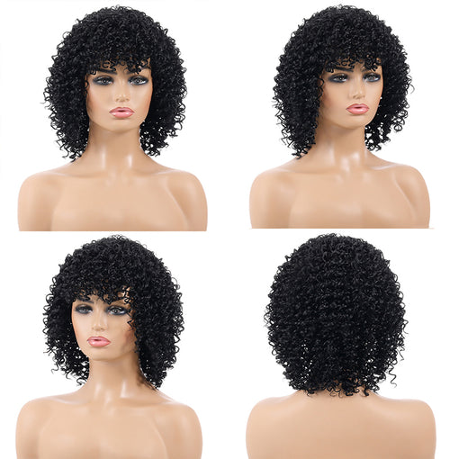 Short Black Curly Machine Made Synthetic Hair Wig