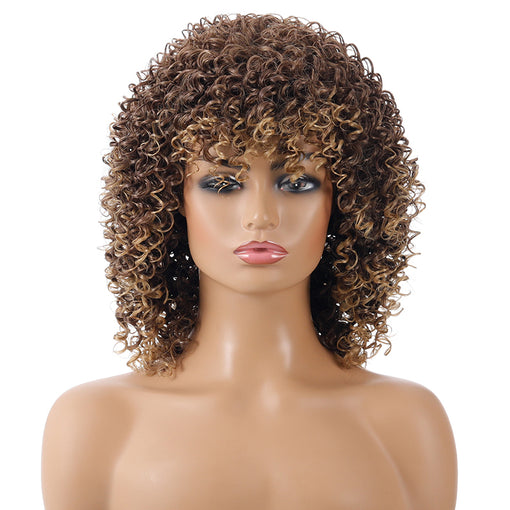 Short Light Brown Curly Machine Made Synthetic Hair Wig