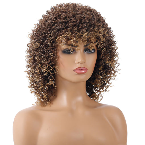 Short Light Brown Curly Machine Made Synthetic Hair Wig