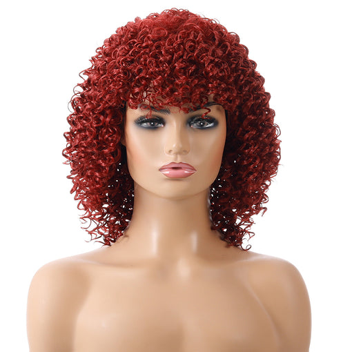 Long Red Curly Machine Made Synthetic Hair Wig