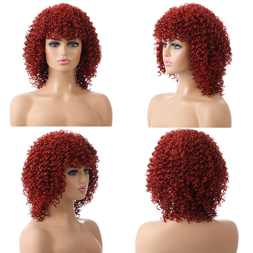 Long Red Curly Machine Made Synthetic Hair Wig
