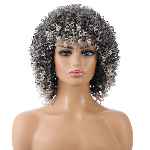 Short Grey Curly Machine Made Synthetic Hair Wig