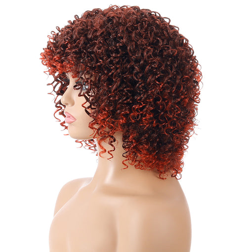 Short Red Curly Machine Made Synthetic Hair Wig