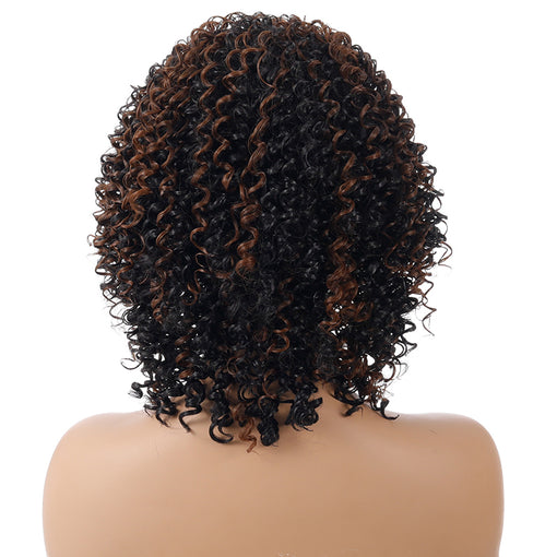 Short Black Brown Hightlight Curly Machine Made Synthetic Hair Wig